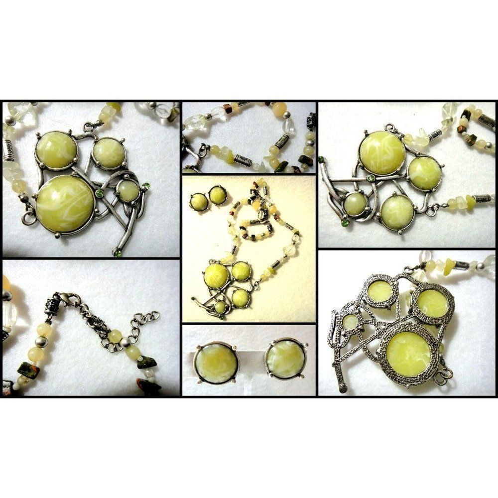 Modernistic Eclectic Avant Garde Necklace & Earring Set Estate Multi Bead Quirky